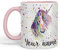 Vixar Personalised with Your Text Unicorn Watercolour Art Coloured Ceramic Mug Cup Gift 330ml 11oz Custom Work Office Tea Coffee (O2) (Pink)