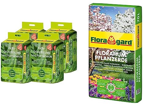 Floragard Aktiv-Grünpflanzen- und Palmenerde 4x20 L • Spezialerde für Palmen & Florahum Pflanzerde 70 L • Universalerde • für Blumenbeete