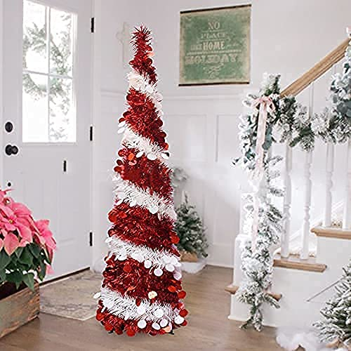 ZYMEN Weihnachtsbaum, 1,5 m, zusammenklappbar, Pop-Up, rote Schneeflocken-Lametta-Weihnachtsbaum, Küsten-Weihnachtsbaum, Halloween-De-Weihnachtsbaum (rot) Commemoration Day