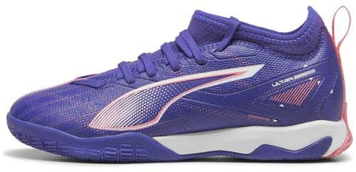 Puma Unisex Youth Ultra 5 Match IT + MID JR Soccer Shoe, Lapis Lazuli-Puma White-Sunset Glow, 38.5 EU