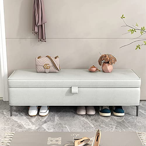 ASHILD Aufbewahrungsbank, Kunstleder-Aufbewahrungsbank, Premium-Bettbank mit Stauraum, Moderne Polsterbank, Schuhbank, Schlafzimmerbank, Grau, 100 x 40 x 45 cm (39 x 16 x 18 Zoll)