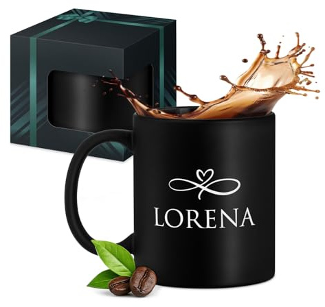 Maverton Keramikbecher 330ml mit Gravur - Kaffeetasse mit funktionellem Henkel - personalisierter Kaffeebecher für Frauen zum Geburtstag zu Weihnachten - matt schwarz/innen schwarz - Vorname