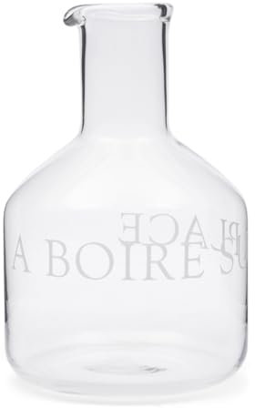 Riviera Maison Wasserkrug Glas mit Text runde Servierkanne 26,5 cm hoch, transparente Wasserkaraffe, Fassungsvermögen 2,6 Liter - RM A Boire Sur Place Decanter - (ØxH) 16.5x26.5