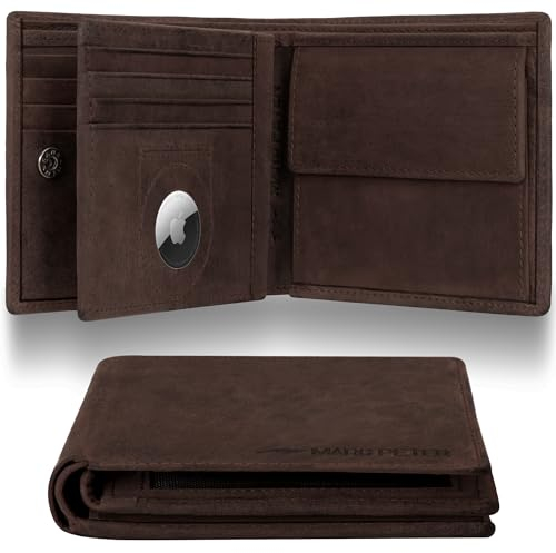 Marc Peter® Florida AirTag Wallet mit Münzfach und RFID-Schutz | AirTag Geldbeutel | Apple Airtag Portemonnaie | Vintage Braun Geldbörse