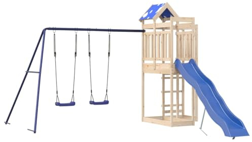 vidaXL Spielturm, Klettergerüst mit Rutsche Schaukeln, Kinder Kletterturm Spiel-Zubehör für Garten, Holz Spielplatz Spielhaus, Massivholz Kiefer