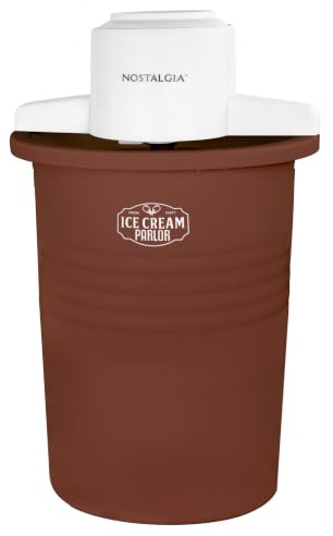 Nostalgia Electric Ice Cream Maker – Parlor Style, Old Fashioned Soft Serve Ice Cream Machine Makes Frozen Yogurt or Gelato in Minutes - Fun Kitchen Appliance – White & Dark Bown - 6 Quart
