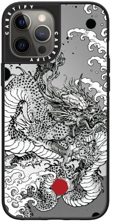 CASETiFY Mirror iPhone 12 Pro Max Case [Reflective / 4.9ft Drop Protection/Compatible with Magsafe] - Power Dragon - Silver On Black