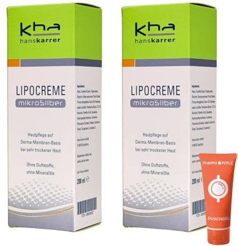 Hans Karrer Lipocreme Mikrosilber 2x 200 ml I Intensivpflege bei trockener Haut I Gesicht und Körper I Hautpflege I Feuchtigkeit I Hautschutz I ab 1 Jahr geeignet I Spar-Set plus Pharma-Perle giveaway