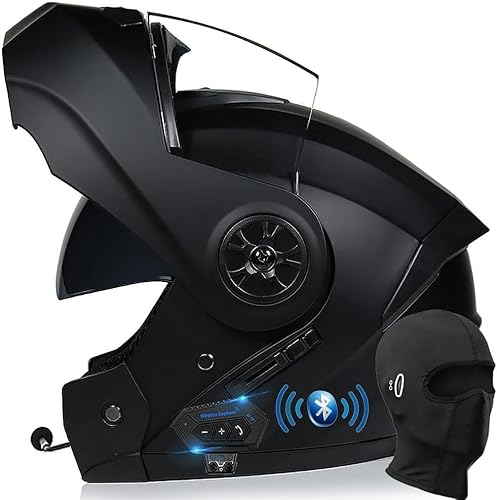 Motorrad Full Face Helm mit Eingebautem Mikrofon für Automatische Reaktion Klapphelm mit Bluetooth Motorradhelm Klappbar ECE Zertifiziert Integralhelm mit Doppelvisier Integriert Motorradhelm