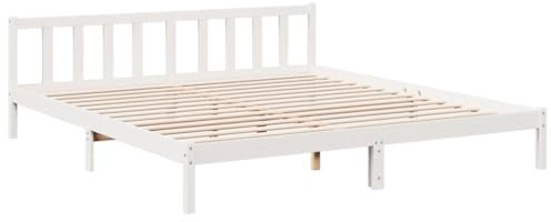 vidaXL Massivholzbett, Holzbett mit Kopfteil Lattenrost, Doppelbett für Schlafzimmer, Bett Bettgestell, Modern, Weiß 180x220cm Massivholz Kiefer