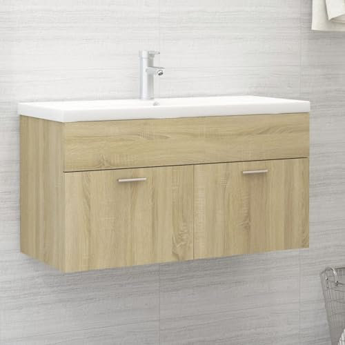 Iiaky Waschbeckenunterschrank Sonoma-Eiche 90x38,5x46cm Holzwerkstoff Waschbeckenunterschrank Schmal