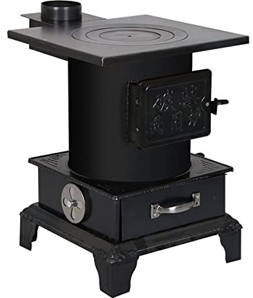 Poêle à bois Réchauds de camping Poêle à bois multifonctionnel en fonte, poêle à bois sans fumée à économie d'énergie pour le chauffage/la cuisson, peut être connecté à un lit de feu, convie