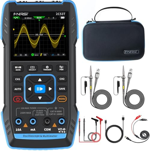 WESTOBiG 【Newest 2c53t Upgraded with 2 P6100 Probes 】 Oscilloscope/Multimeter/Signal Generator dds 3 in 1 50mhz Bandwidth 250ms sampling rate 20,000 counts r