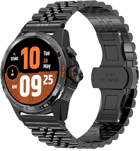 Blueshaweu for Ticwatch Watch 20mm,22mm,24mm Solid Stainless Steel Butterfly Folding Clasp Link Bracelet Compatible for Ticwatch Atlas,Pro 5 Enduro,Pro 3 Ultra BT/LTE version (Black, 24mm Size)