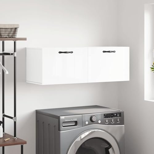 ShGaxin Armario de Pared Madera ingeniería Blanco Brillo 100x36,5x35 cm, Mueble Auxiliar, Mueble De Cocina, Armarios De Cocina, Armario Colgar, Auxiliares para Baños, Armarios Baño - 830126