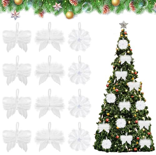12 Piezas Navidad Plumas Decoracion Blanco, Adornos Colgantes de Alas Ángel de Navidad, Decoración Árbol de Navideña de ala de Plumas (A)