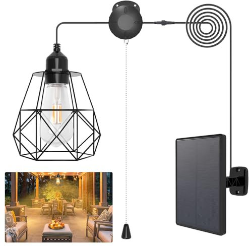 Solar Shed Chandelier Pendant Lights Indoor Outdoor with Pull Cord for Gazebo Yard Patio Balcony Barn Garage