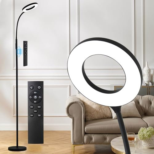 Lampada da terra LED, Lampada Lettura, Piantana Dimmerabile, Temperature di Colore e Luminosità, Lampade Regolabile a collo d'oca con Telecomando e Controllo Touch per Soggiorno Letto (Anello)