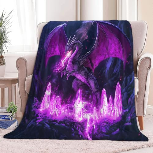 Kuscheldecken Sofaüberwurf Weiche Flauschige Decke Lila Drache Muster für Sofadecke, Tagesdecke - Gemütliche Flanelldecke, Warme Decken für Herbst Winter Fantasy-Kunst 180 x 200 cm
