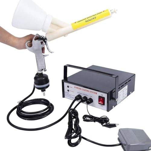 FJYAWEN Electrostatic Powder Coating, Powder Coating Gun, Powder Coat Machine with Spray Gun, Foot Switch, Power Source, 2 Nozzles, 2 Powder Cups,Black