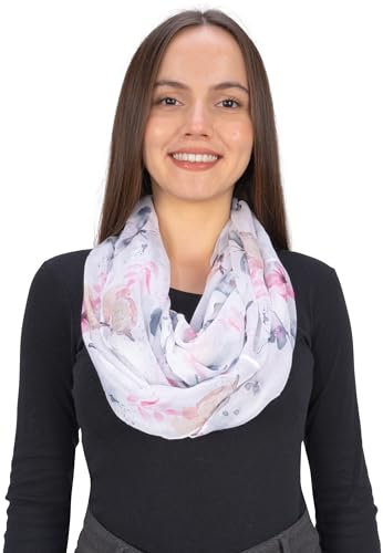 Seasons of April Damen Loop Schal mit Aquarell Schmetterlingsmuster, Weich, Leicht & Dünn aus Viskose-Seide - Emily (M240 Weiß)