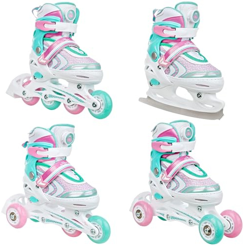 RAVEN 4in1 Inline Skates Triskates Rollschuhe Schlittschuhe Inliner für Kinder Mädchen verstellbar