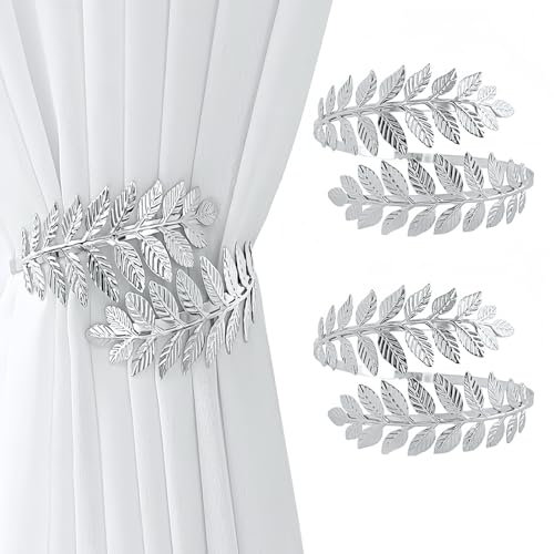 2 Stück Blattform Raffhalter Für Gardinen Silber Gardinenhalter Vorhanghalter aus Metal Vorhang Schnallen Für Gardinen Home Deko