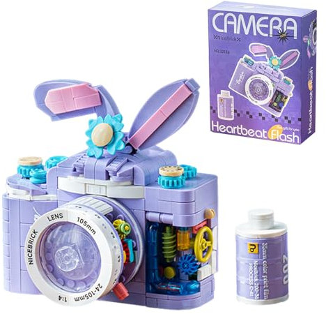 Digital Camera Building Blocks Set, 558 PCS Camera Building Model Kit, Creative Digital Camera Block Set, Retro Camera Collectible Brick Model Toy, Construction Toy for Adults Girls (Purple)