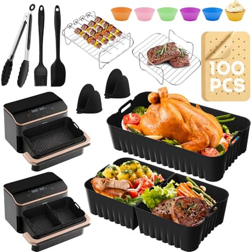 Molde Silicona Freidora de Aire Accesorio para Cosori Freidora de Aire Dual Blaze TwinFry 10L, 2 × 5 L Accesorios Freidora de Aire para Bandeja Air Fryer Cosori 10L