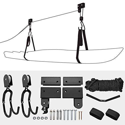 Wakects Kayak Ceiling Rack, Iron Kayak Hoist Lift Bikes Canoe Lift Pulley System 57kg Loading Capacity Garage Ceiling Mount Kayak Storage for Paddleboard Box Ladder Storage