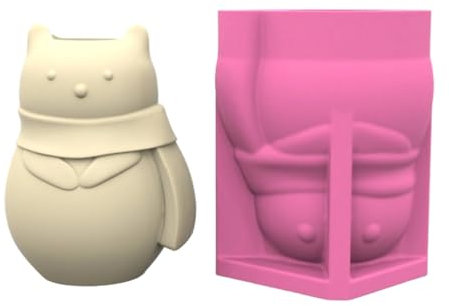 Stampi 3D a forma di orsetto che indossa sciarpa in silicone per vasi in cemento unici e fioriere