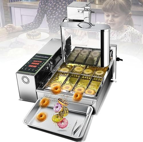 Machine à beignets automatique commerciale 2000 W, friteuse à beignets, machine à beignets automatique à 4 rangées, trémie de 5,5 L, panneau de commande intelligent, acier inoxydable 304, re