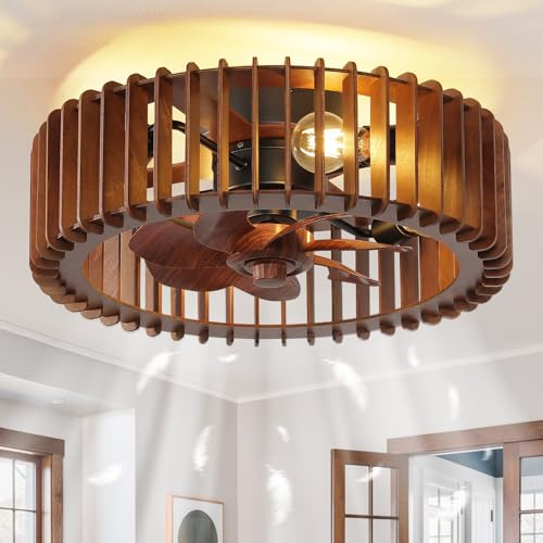 mnikopE 20 Inch Cage Ceiling Fan with Light, Ceiling Fan with Light and Remote Control, 6 Speeds and Reversible, Fan Lights Without Blade for