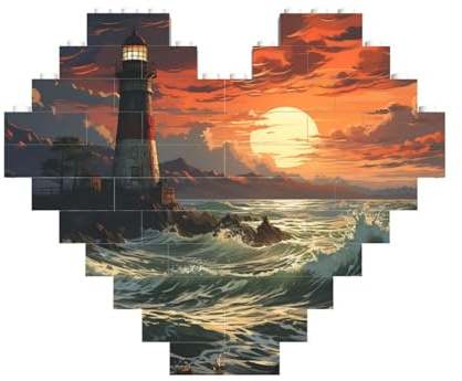 Baustein-Puzzle, Leuchtturm, personalisierte Ziegelstein-Puzzles für Erwachsene, Bausteine, Puzzle, 3D-Herzblöcke, Puzzle, Ziegelsteine, für Heimdekoration, Geschenk