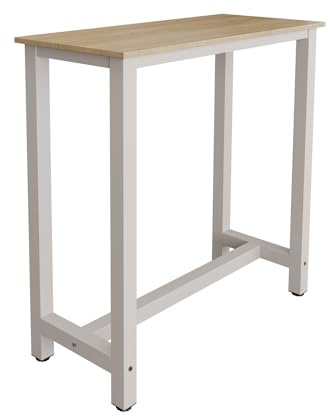 MB Muebles Bonitos | Mesa Alta de Cocina | Estilo Industrial | Modelo Ani | Barra de Cocina Estrecha y Desayunador | Patas de Metal y Melamina Mate | Color Blanco | 100x100x40 cm