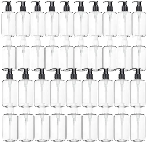 36 Pack 250 ml Clear Plastic Pump Bottles, Refillable Lotion Dispensers | Empty Toiletry Containers with Lockable Pumps for Shampoo, Liquid Soap, Body Wash, Conditioner, Travel, Hotels and Bathrooms
