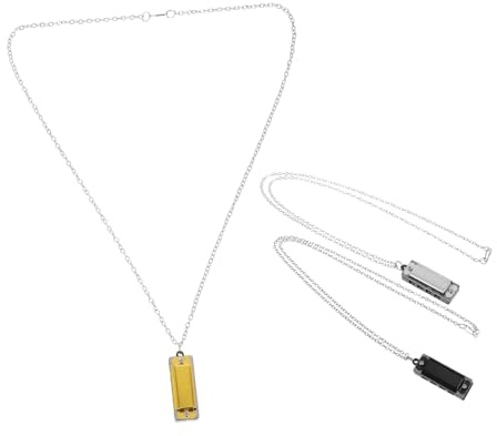 HONITANO 3 Stück Kleiner Mundharmonika Schmuck aus Metall mit 4 Löchern und 8 Tönen Tragbare Halsketten für Kinder und Anfänger Geeignet als Partygeschenk und Lernspielzeug