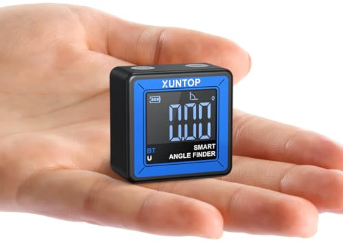 XUNTOP Mini Inclinometro Digitale ±0,2° Precisione Bluetooth Ricaricabile | 4*90° Goniometro Trasmissione wireless dei Dati IP54 Display VA USB-C Base magnete e Canale a V Falegnameria Edilizia Officin