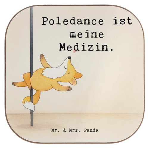 Mr. & Mrs. Panda Tassen Untersetzer Fuchs Poledance Design - Geschenk, Tischuntersetzer, gläseruntersetzer, Holzuntersetzer, Glas, Tanz, für Gläser, Tanzen, Getränkeuntersetzer, Pole Dance