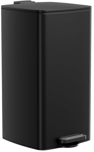 Clevich 30L Kitchen Bin, Slim Square Trash Can, Waste Bins w/Soft-Close Lid | Removable Inner Bucket & Handle, Foot Pedal, Fingerprint-Proof Stainless Step Bins, for Kitchen, Office