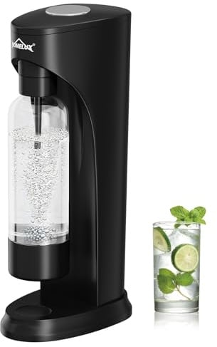 HOMELUX Wassersprudler, Soda Maker mit 1L BPA-freier PET-Flasche | Mit luftdichtem Deckel, zum Sprudeln von Leitungswasser, kompatibel mit 60L CO2-Zylindern, Schwarz 1