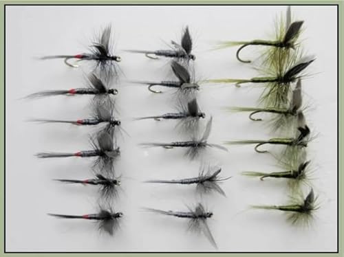 18 Pack Dry Flies - Blue, Iron and Olive Dun, Choice of Size, fly fishing (18, 16)