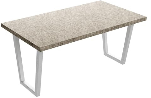 FRANKYSTAR Esstisch aus Holz und Metall mit weißen Trapezoid Füßen, 160 x 90 cm, grau strukturiert