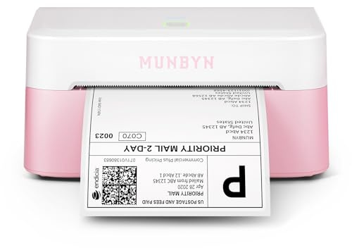 MUNBYN Bluetooth Shipping Label Printer, 4x6 Thermal Printer, 403B, Pink | for Small Business, Compatible with iPhone, Android, Windows, macOS, Etsy, Shopify, Royal Mail, DHL, DPD, Evri