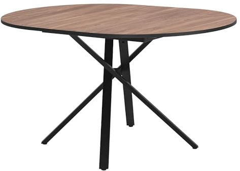ML-Design Esstisch ausziehbar rund, Esszimmertisch für 4-6 Personen, Küchentisch, Wohnzimmertisch mit X-förmiges Stahlgestell, Moderner Tisch für Küche & Esszimmer, Braun-Holzoptik, 100-140x76x100 cm