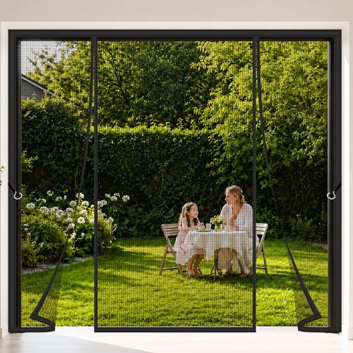 Moustiquaire Double Battant Aimantée 140x210cm Aimantée Magnétique Rideaux Anti Mouche Anti Insecte Fermeture Automatique adapté aux portes françaises classiques à double battant Noir
