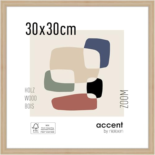 accent by nielsen Holz Bilderrahmen Zoom, 30 x 30 cm, Hellbraun | Holz Rahmen im Hoch- & Querformat zum Aufhängen Hellbraun matt Echtglas