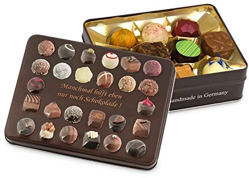 Präsentdose Manchmal hilft eben nur noch Schokolade 125g, Manufakturqualität!, handgefertigt von den Konditoren der Confiserie Rabbel...für ein Lächeln mehr am Tag