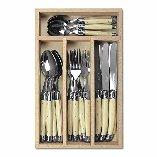 Laguiole 24 Piece Cutlery Set in Wooden Presentation Tray, 100% Made in France - Multi-Colour