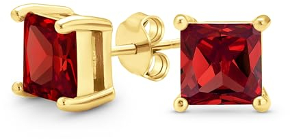 Roter Quadratischer Zirkonia Brillant Prinzessschliff AAA CZ Ohrstecker Vergoldetes Sterlingsilber Simulierter Rubin